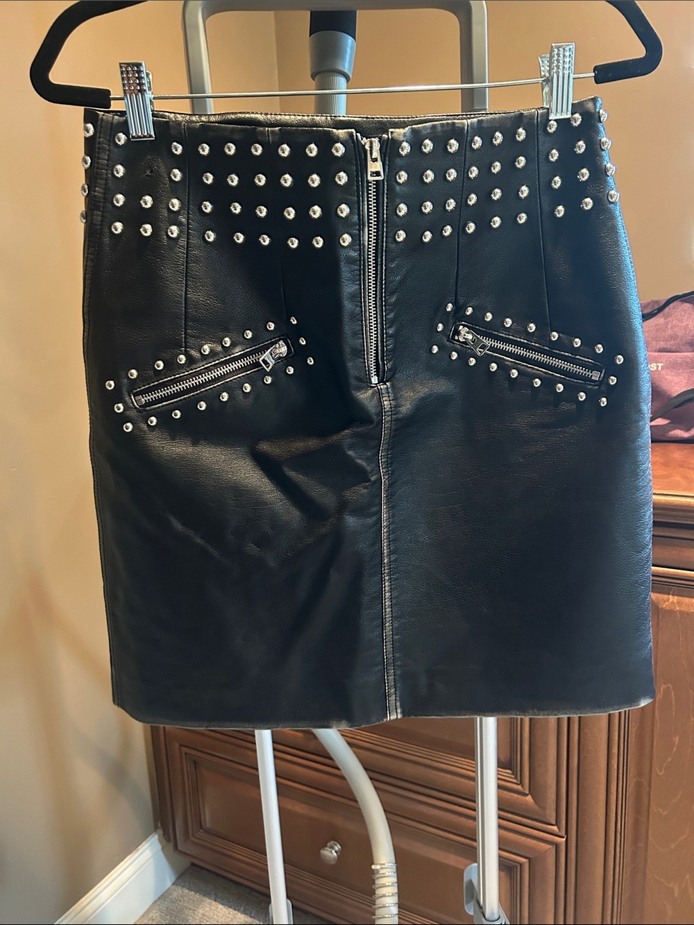 Topshop Black Faux Leather Studded Mini Skirt Rock and Roll Biker